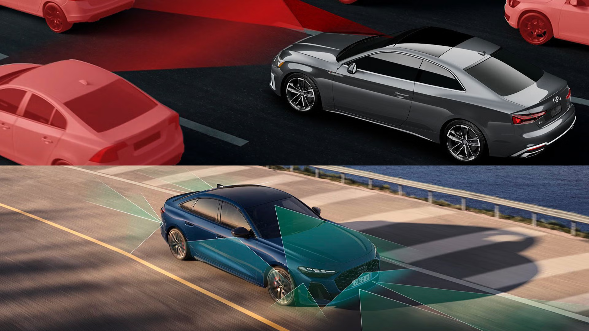 2025 A5 and S5 Audi sedan's cruise assist visuals compared side by side